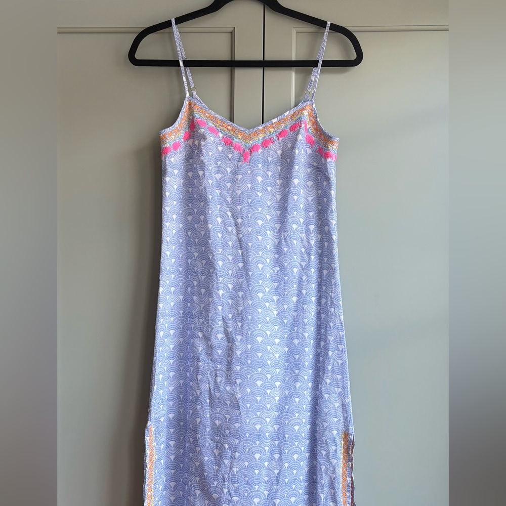 Tori Richard Embroidered Blue Patterned Maxi Dress (XXS)